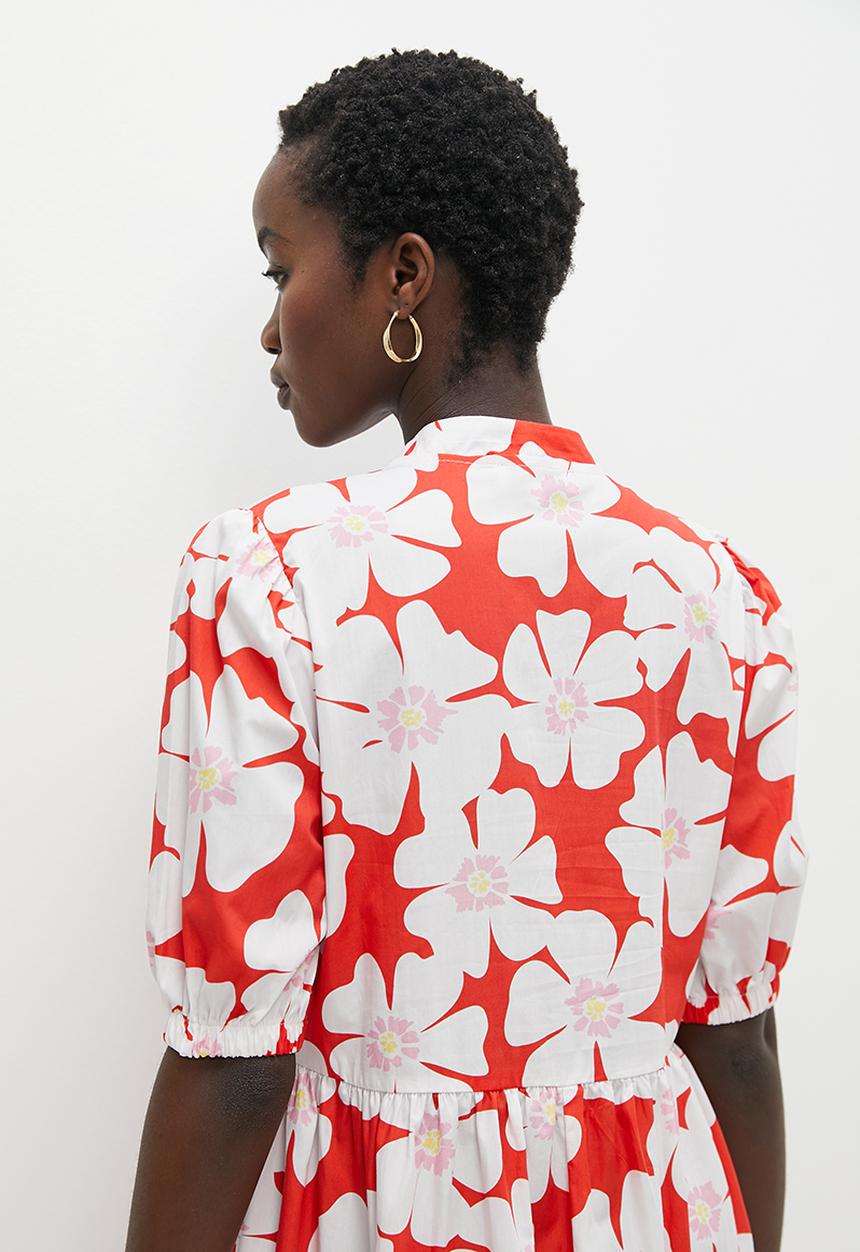 Superbalist - Printed tiered midi  dress - red daisy