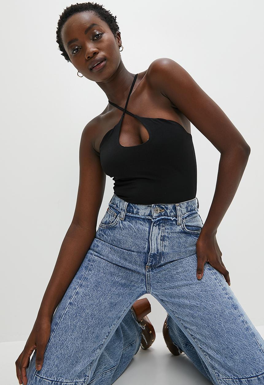 Superbalist - Cross front halter bodysuit - black