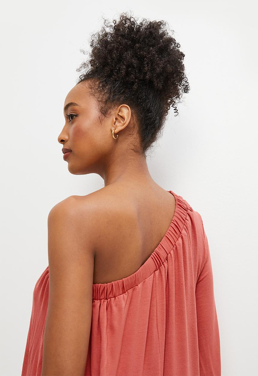 edit - One shoulder knit wide leg jumpsuit - terracotta