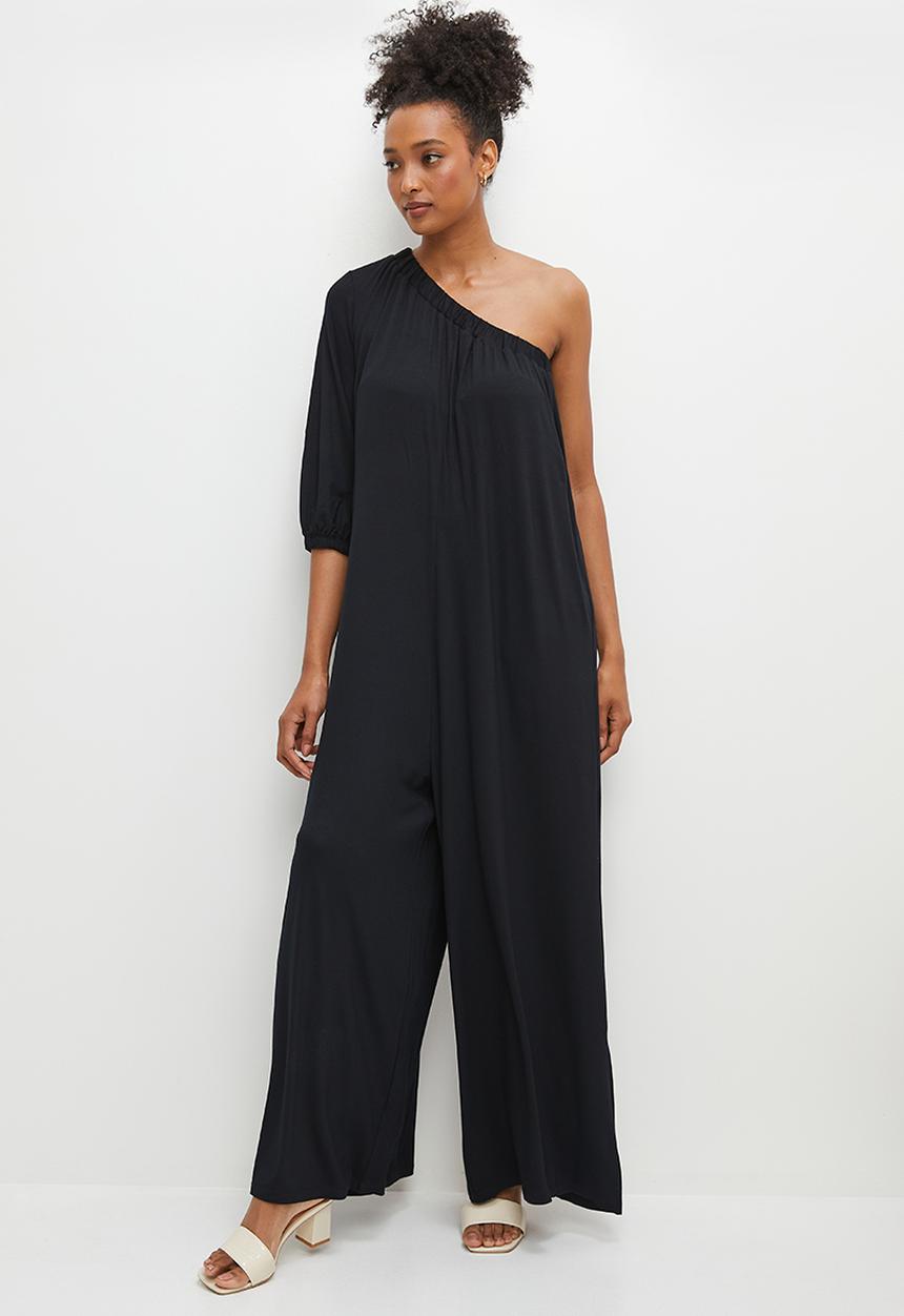 edit - One shoulder knit wide leg jumpsuit - black