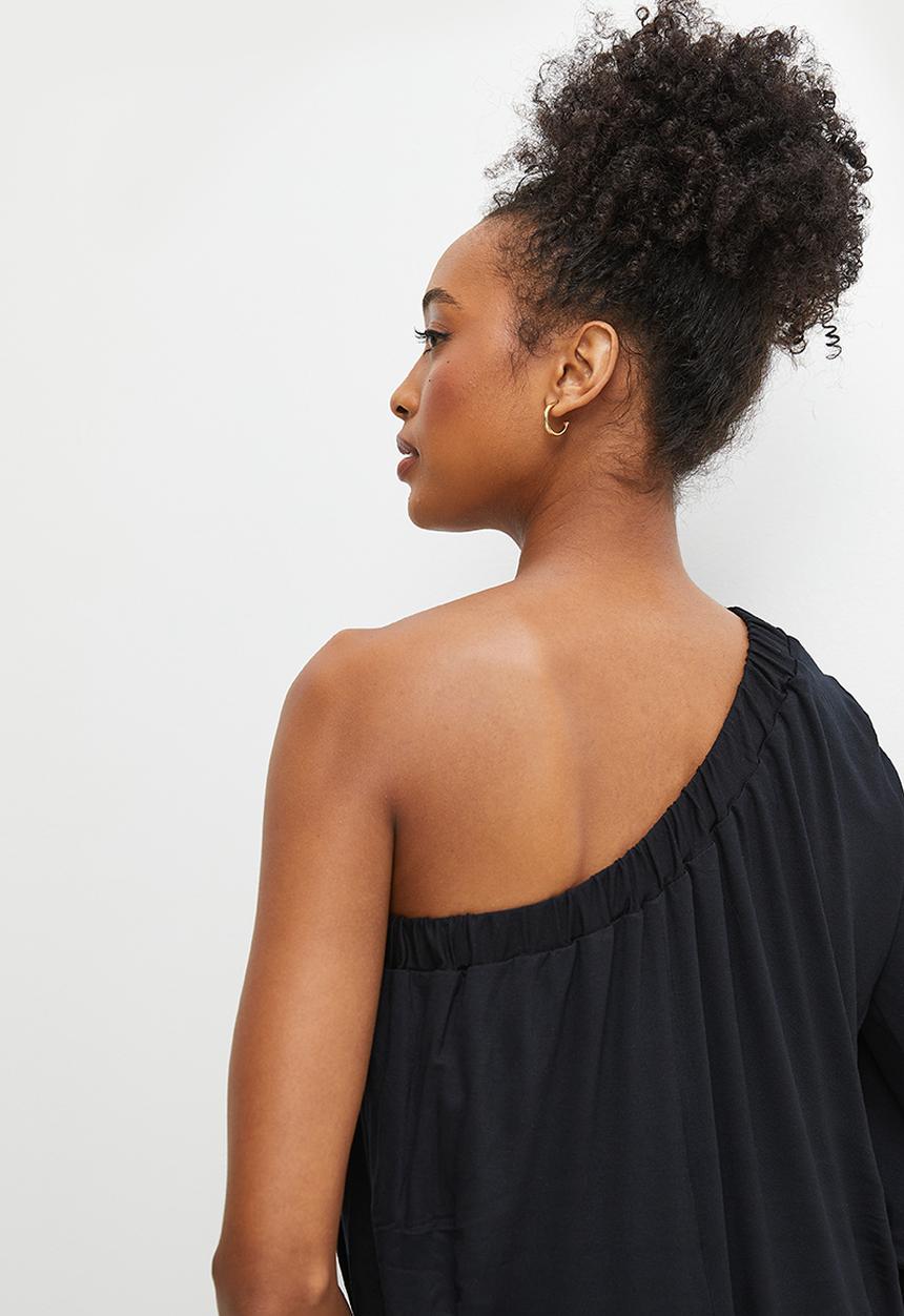 edit - One shoulder knit wide leg jumpsuit - black