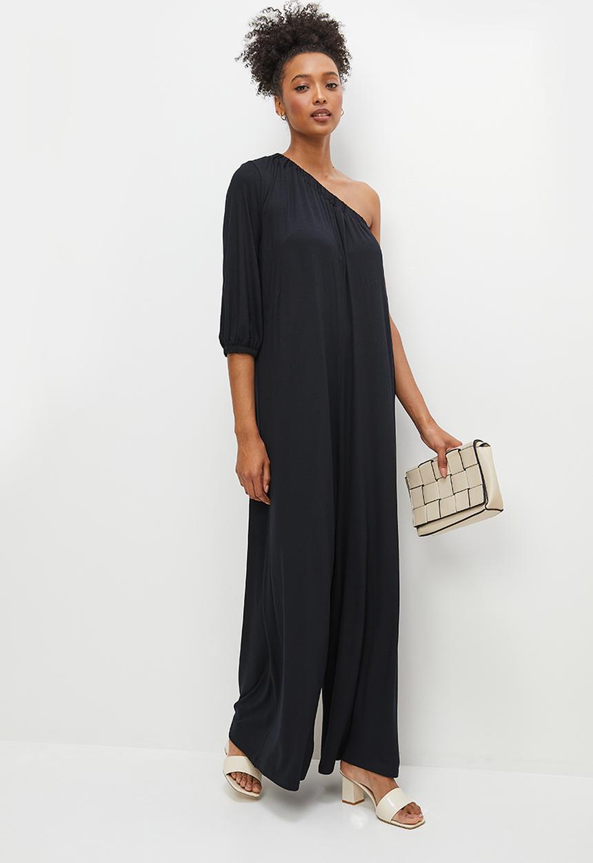 edit - One shoulder knit wide leg jumpsuit - black