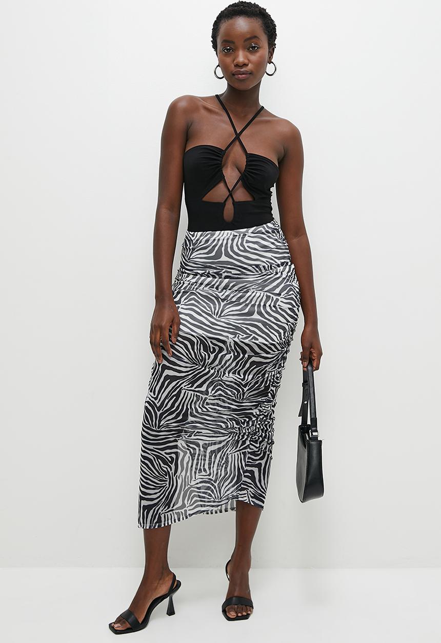 VELVET - Strappy cutout bodysuit with drawstring detail - black
