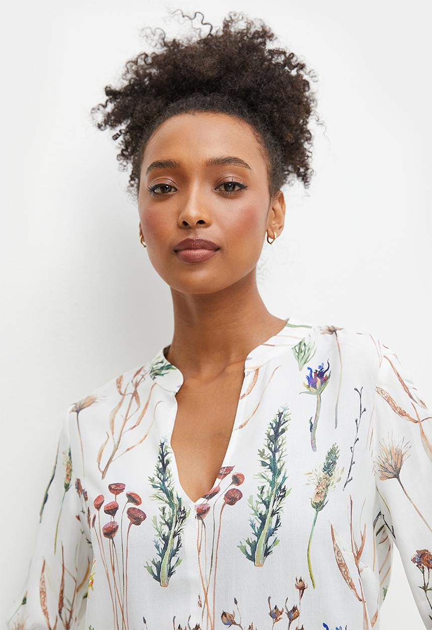 edit - Mandarin collar printed shirt - spring botanical