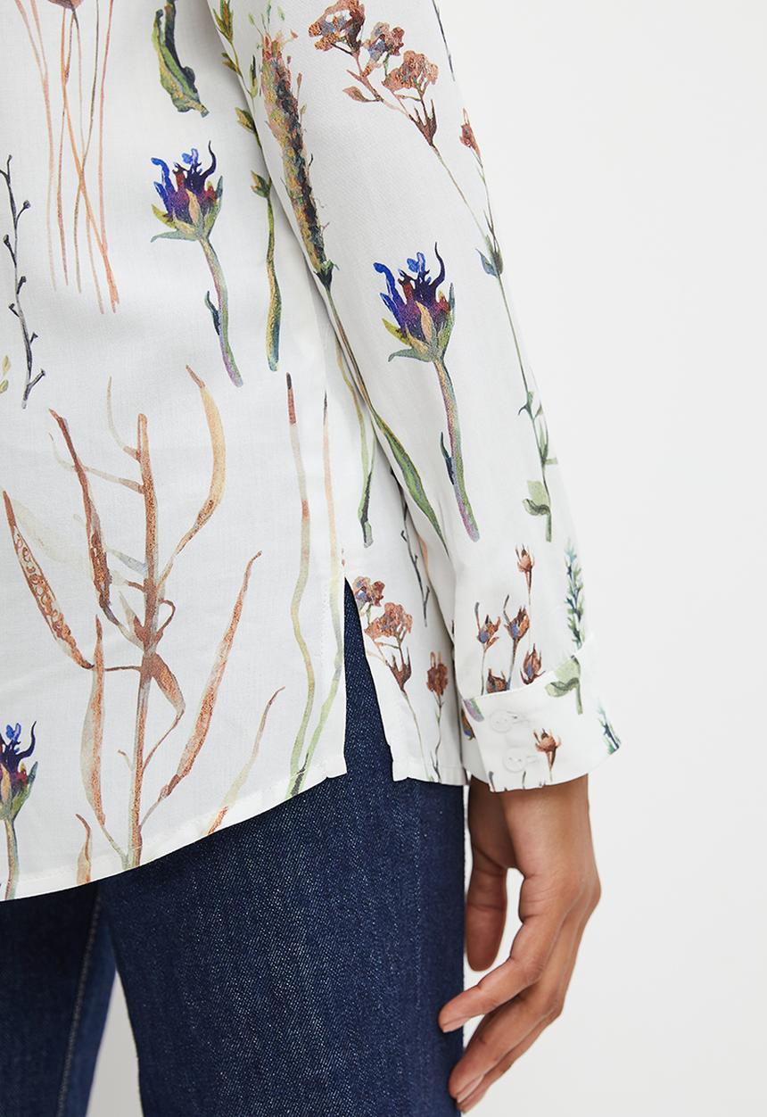 edit - Mandarin collar printed shirt - spring botanical