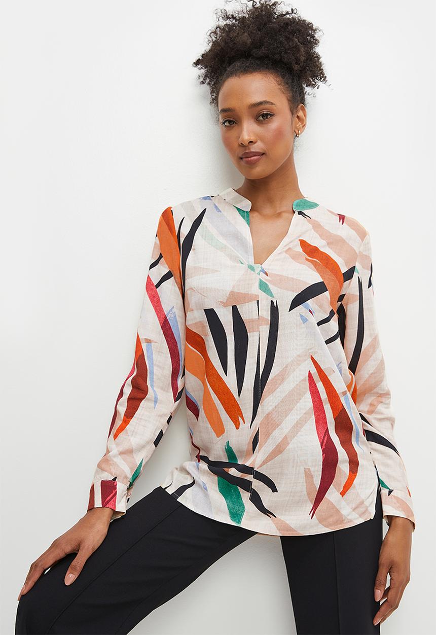edit - Mandarin collar printed shirt - multi brushstrokes