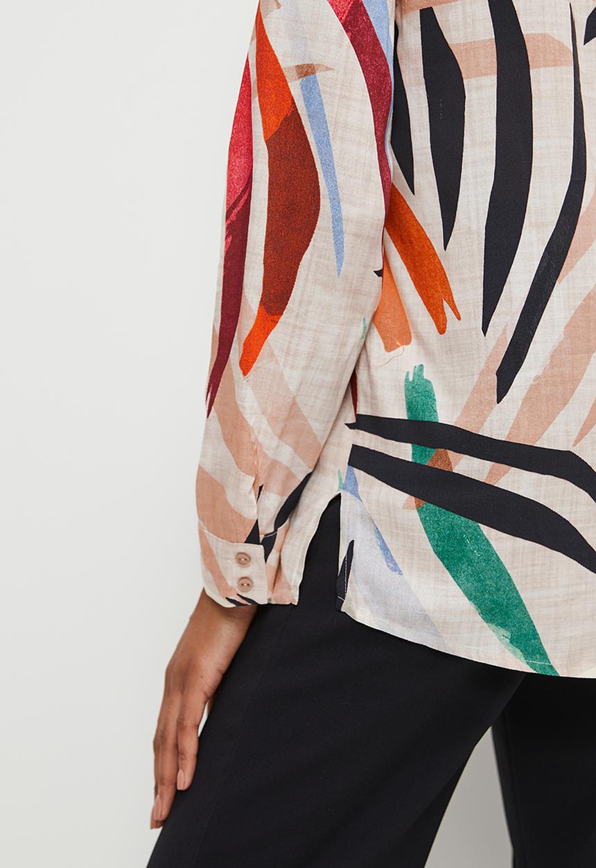 edit - Mandarin collar printed shirt - multi brushstrokes
