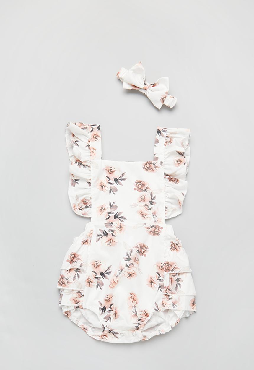 Pop Candy - Baby ruffle playsuit & headband set - white