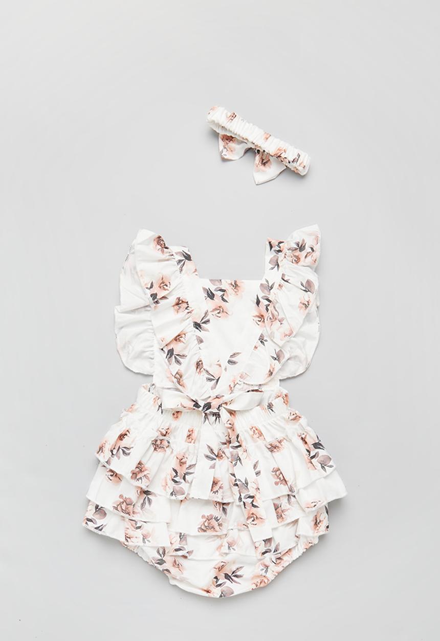 Pop Candy - Baby ruffle playsuit & headband set - white