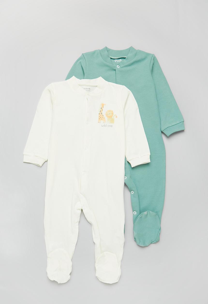 Pop Candy - 2 Pack printed sleepsuit - white & sage