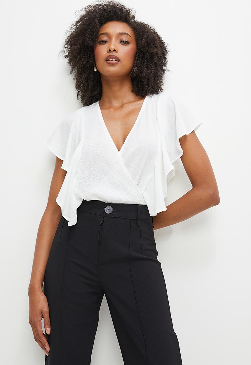 MILLA - Wrap flutter bodysuit - ivory