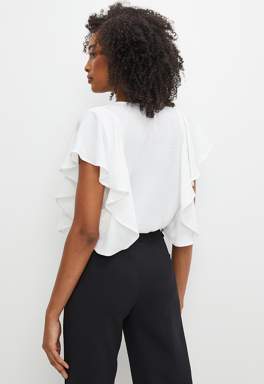 MILLA - Wrap flutter bodysuit - ivory
