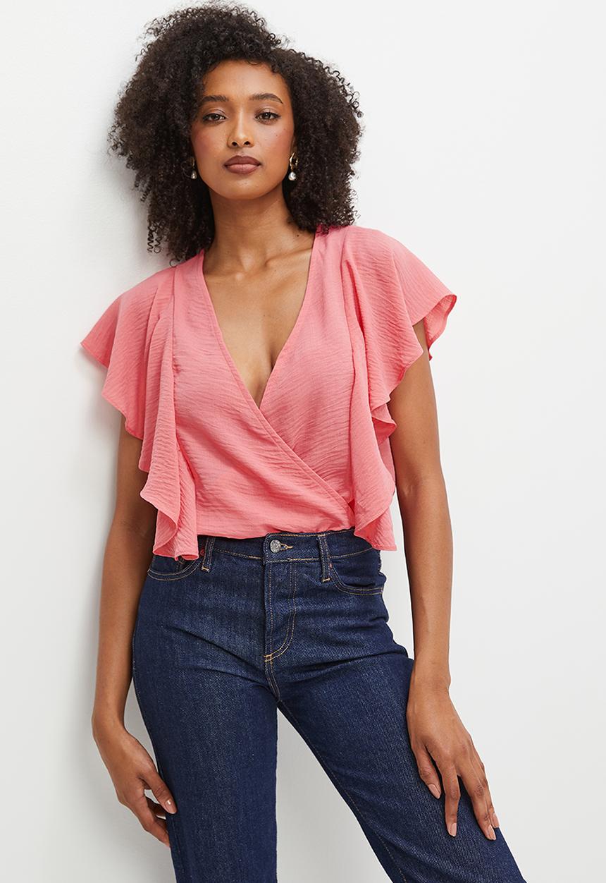 MILLA - Wrap flutter bodysuit - tea rose