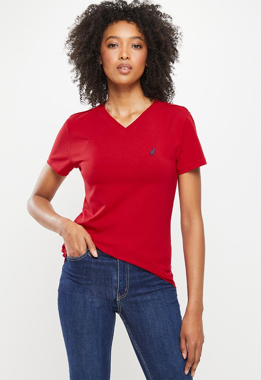 POLO - Kelly basic short sleeve essential v-neck stretch T-shirt - red