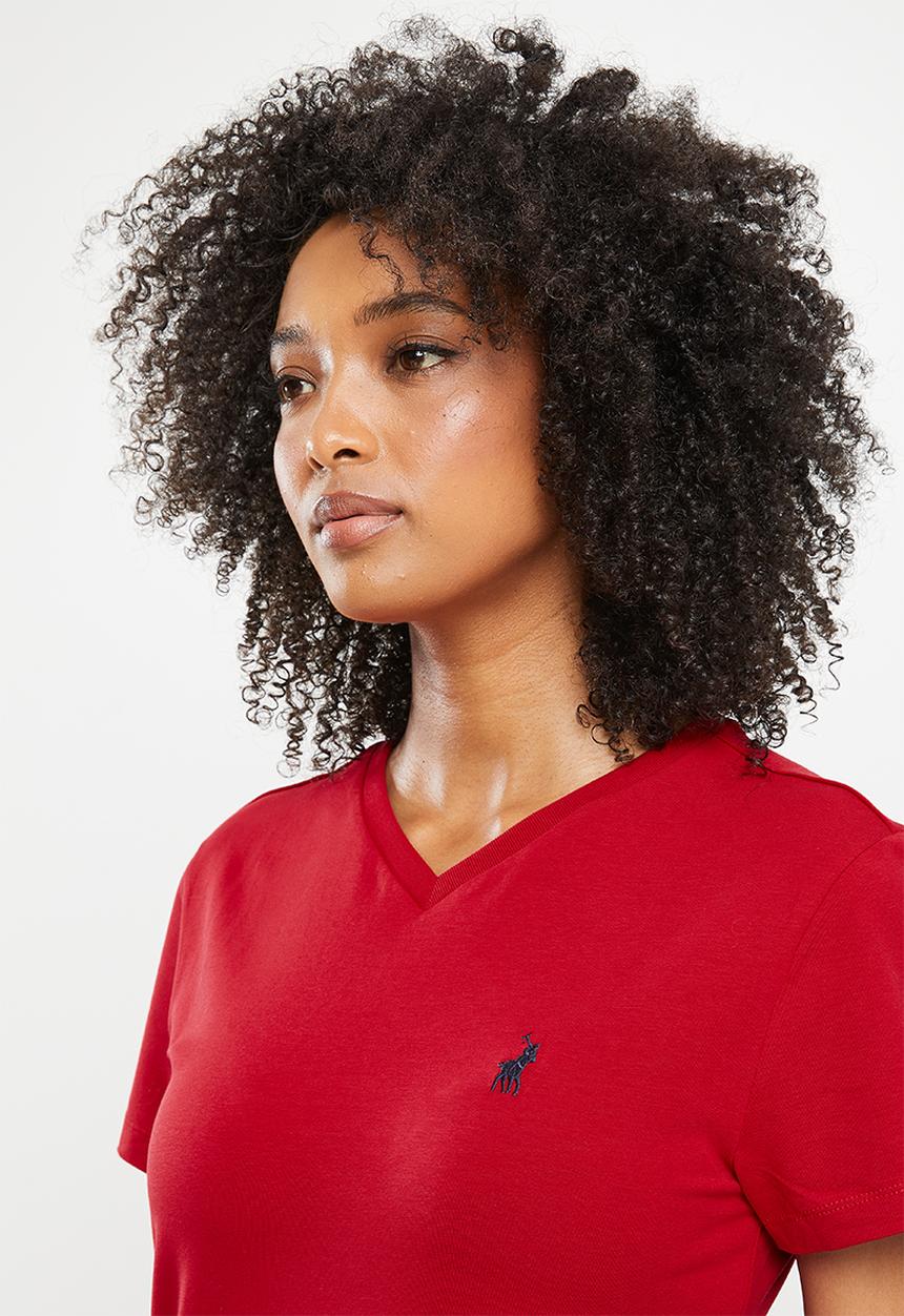 POLO - Kelly basic short sleeve essential v-neck stretch T-shirt - red