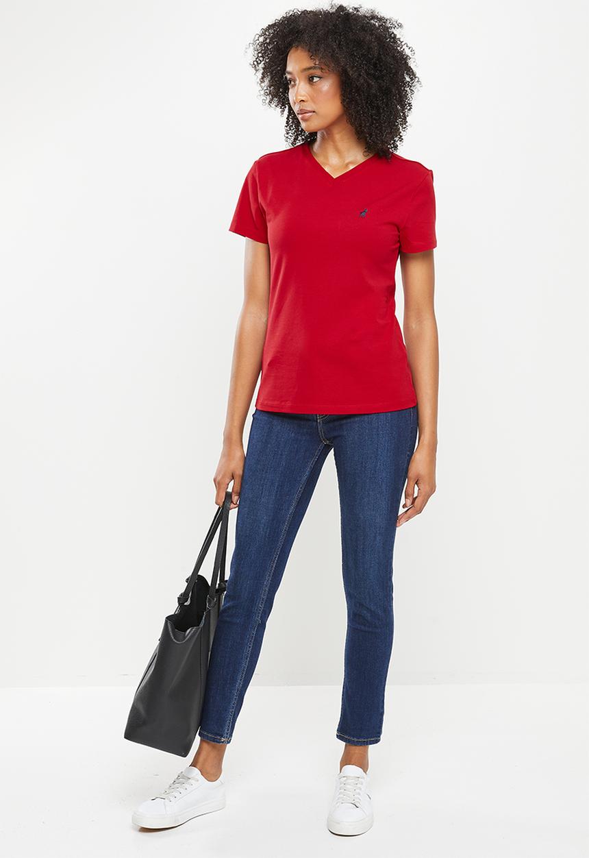 POLO - Kelly basic short sleeve essential v-neck stretch T-shirt - red