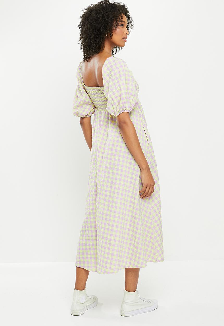 Me&B - Babydoll side pocket shirring back midi dress - lilac & yellow 