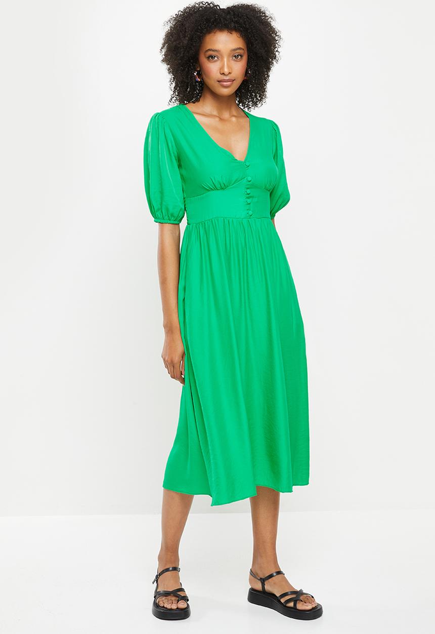 Me&B - Button front empire bamboo plain tea dress - grass green