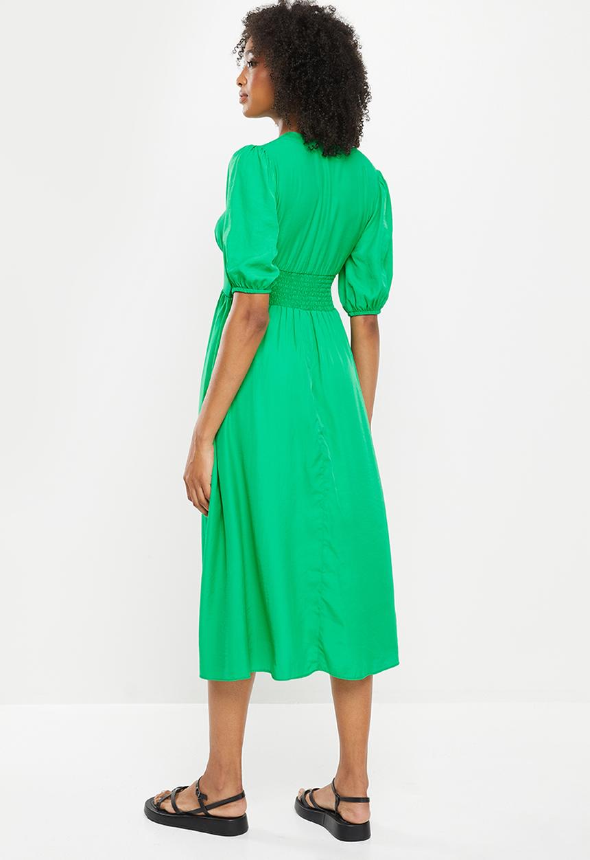 Me&B - Button front empire bamboo plain tea dress - grass green