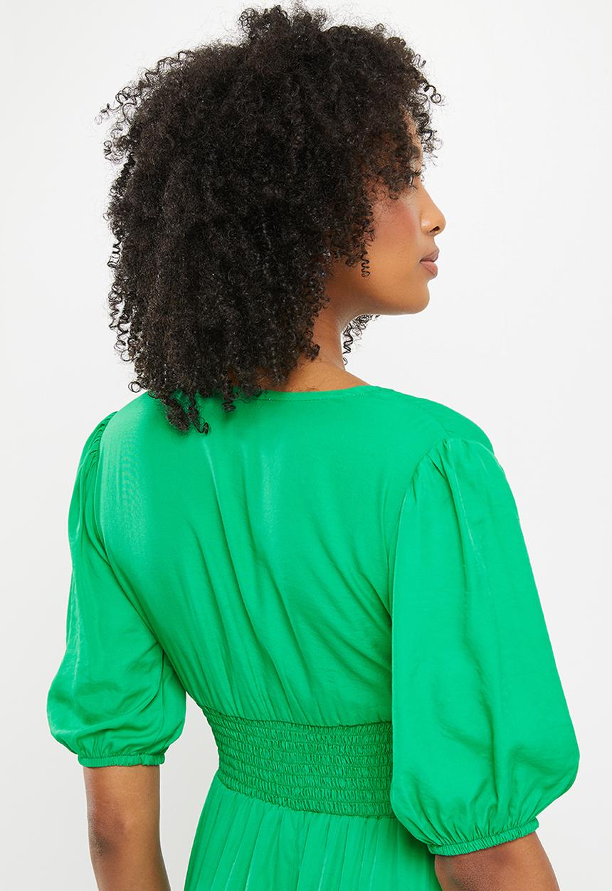 Me&B - Button front empire bamboo plain tea dress - grass green