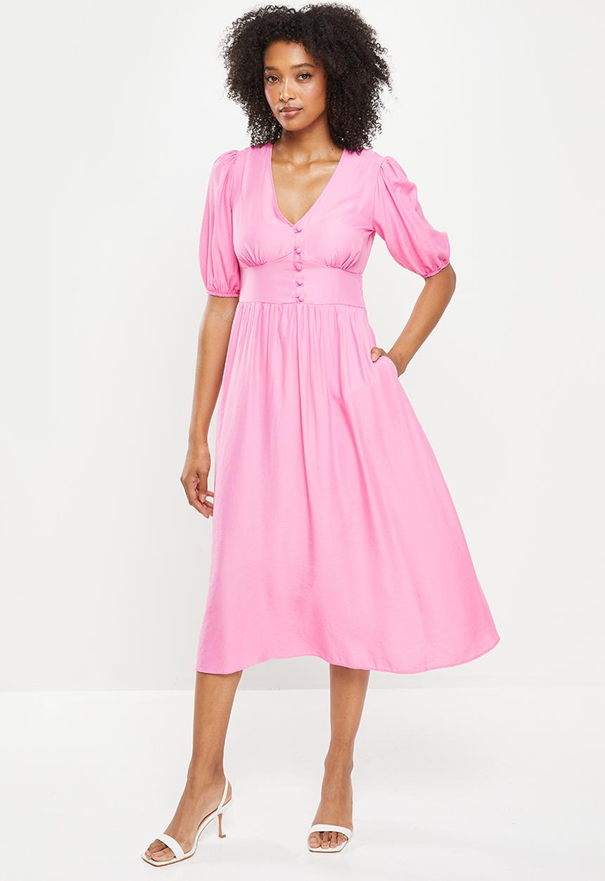 Me&B - Button empire bamboo plain tea dress - sugar pink