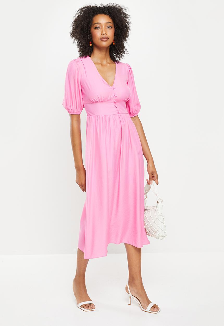 Me&B - Button empire bamboo plain tea dress - sugar pink