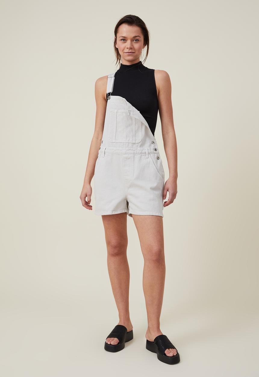 Cotton On - Utility denim short overall - soft taupe