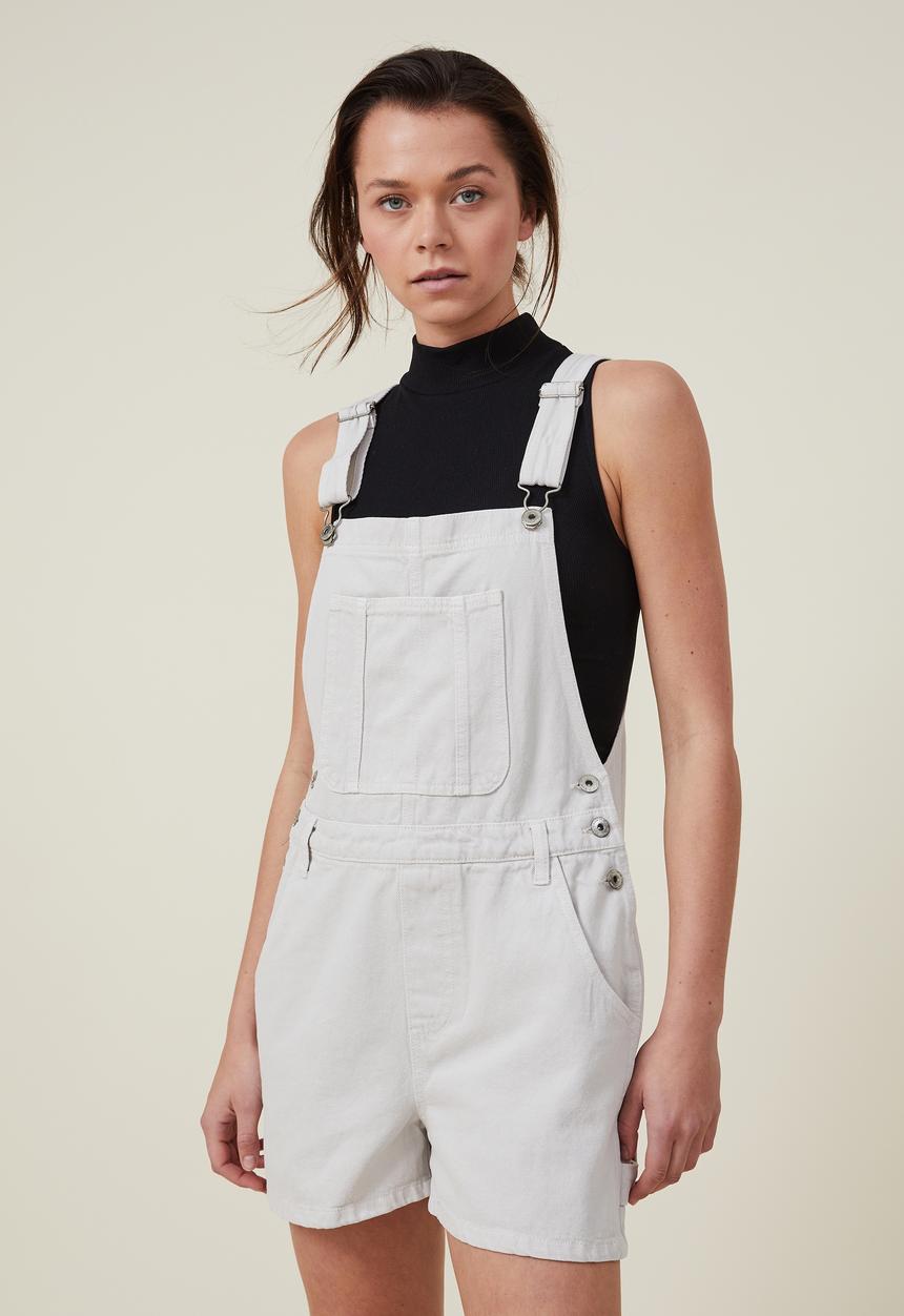 Cotton On - Utility denim short overall - soft taupe