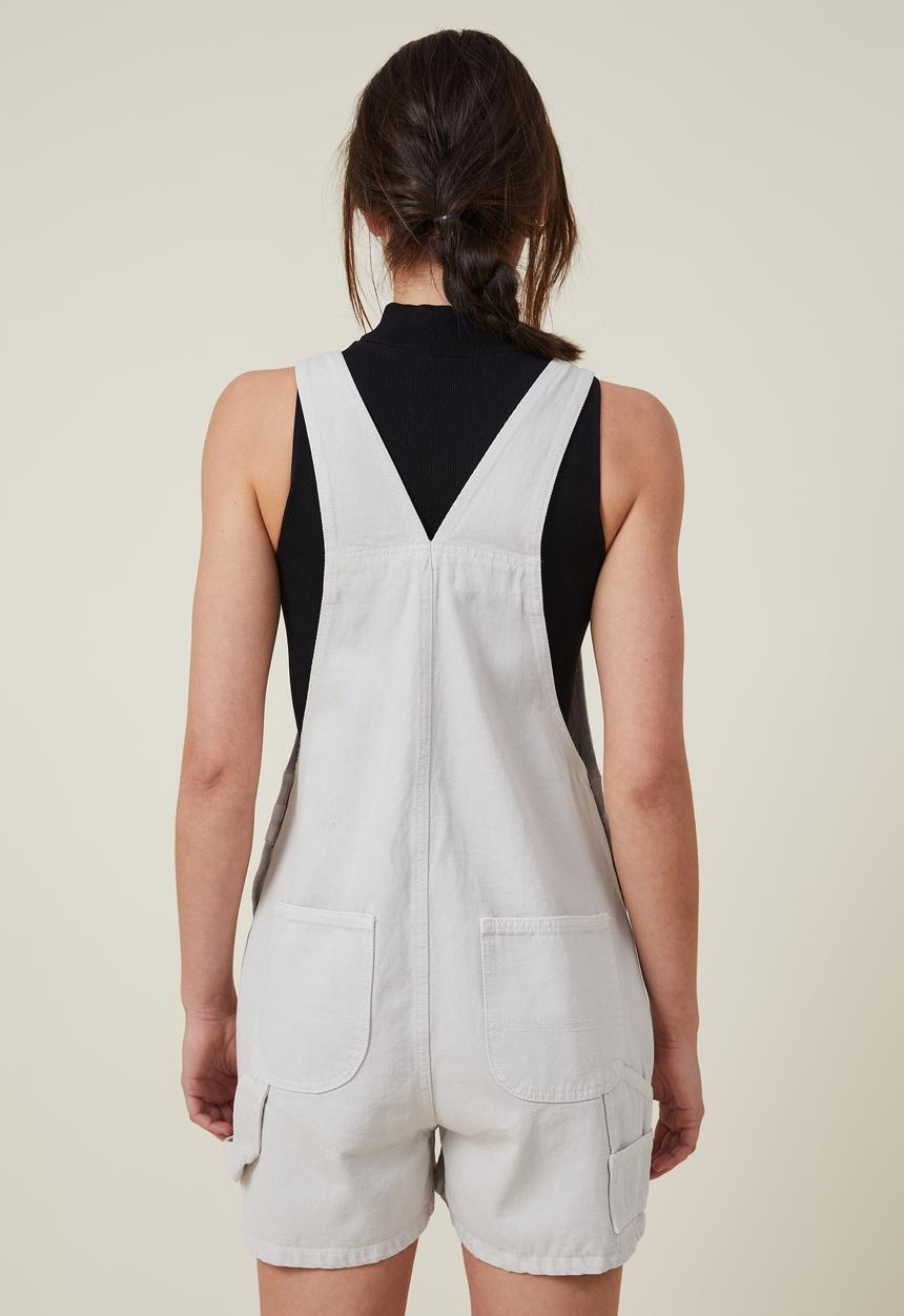 Cotton On - Utility denim short overall - soft taupe
