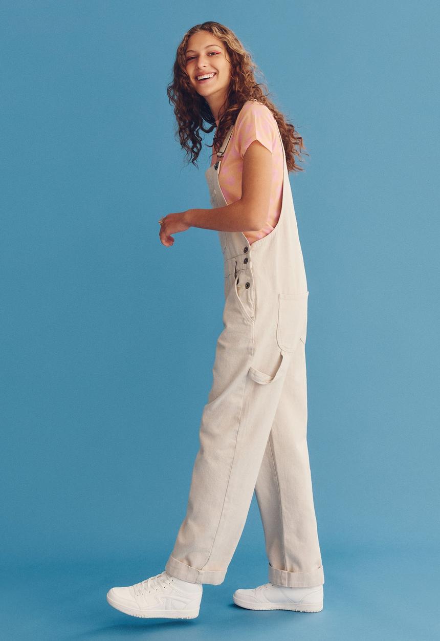 Cotton On - Utility denim overall long - soft taupe