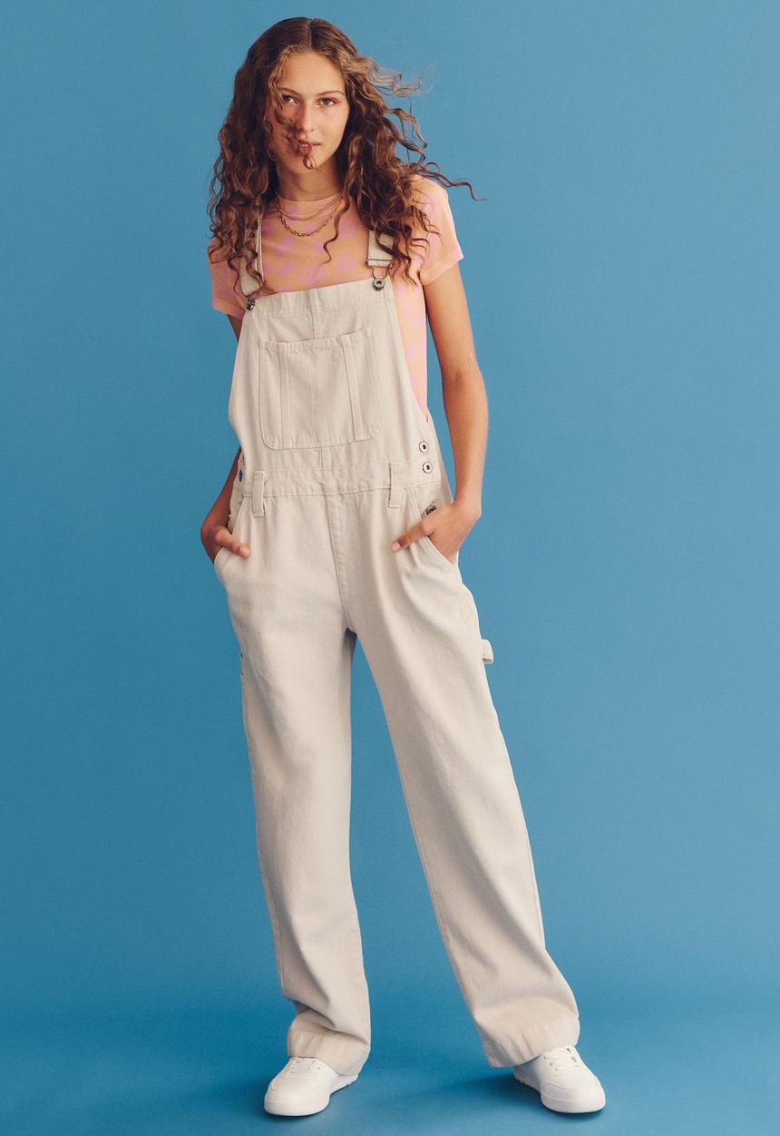 Cotton On - Utility denim overall long - soft taupe