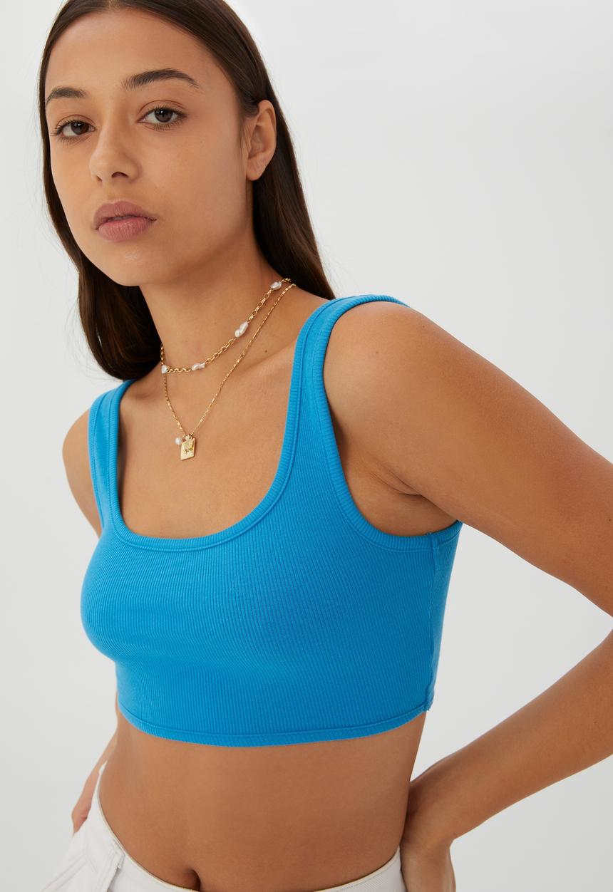 Cotton On - The organic rib micro tank - bright blue