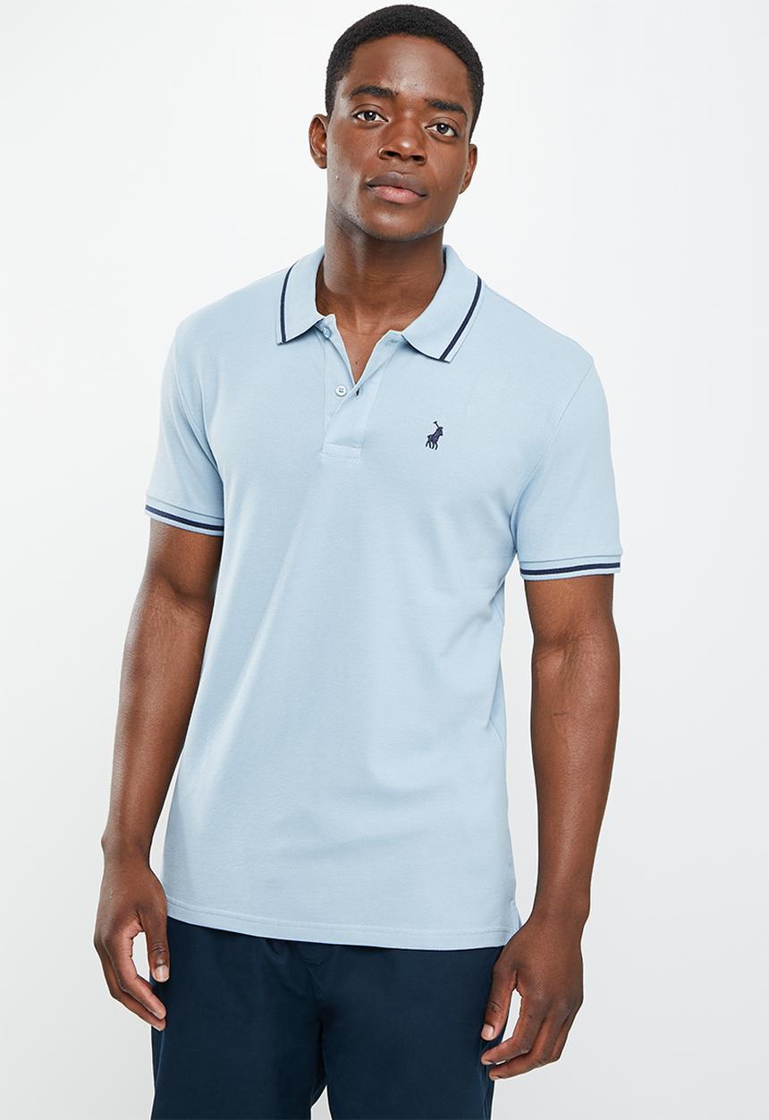 POLO - Men tipped pique short sleeve golfer - blue