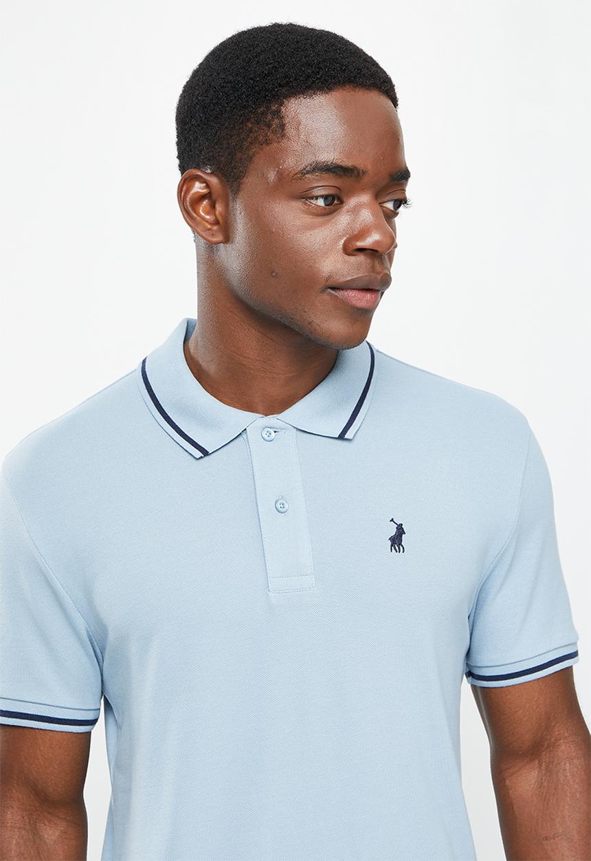 POLO - Men tipped pique short sleeve golfer - blue