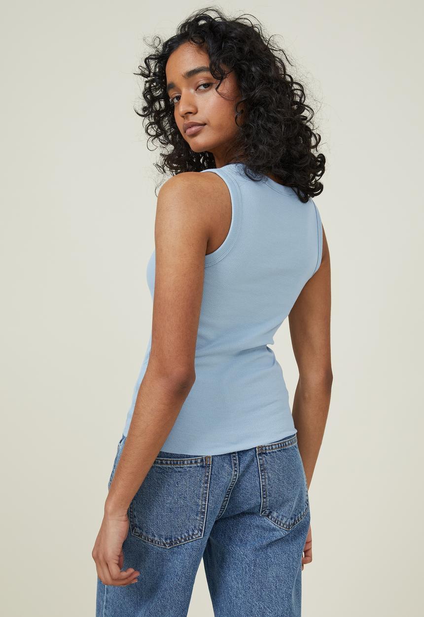 Cotton On - The one organic rib scoop tank - seaside blue