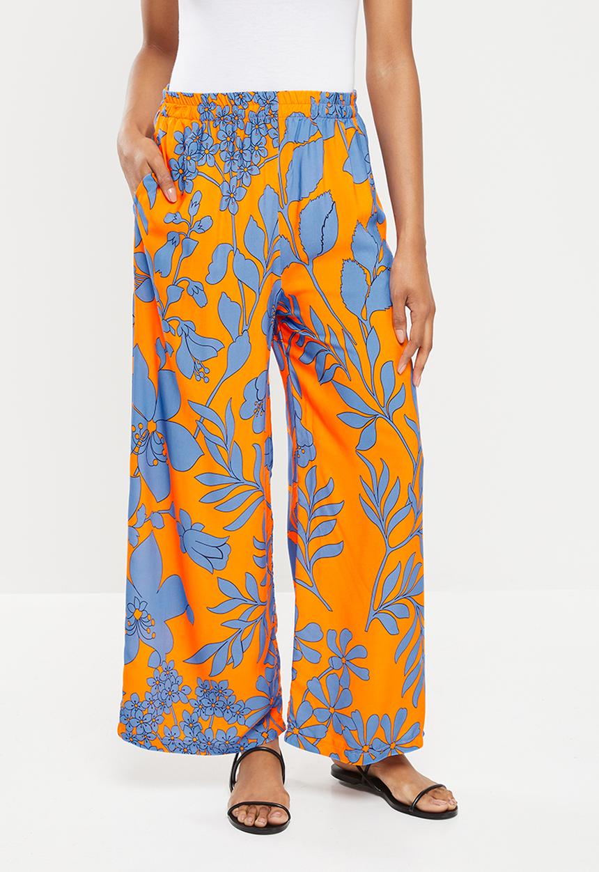 Me&B - Cropped wide leg printed pants - orange blue floral