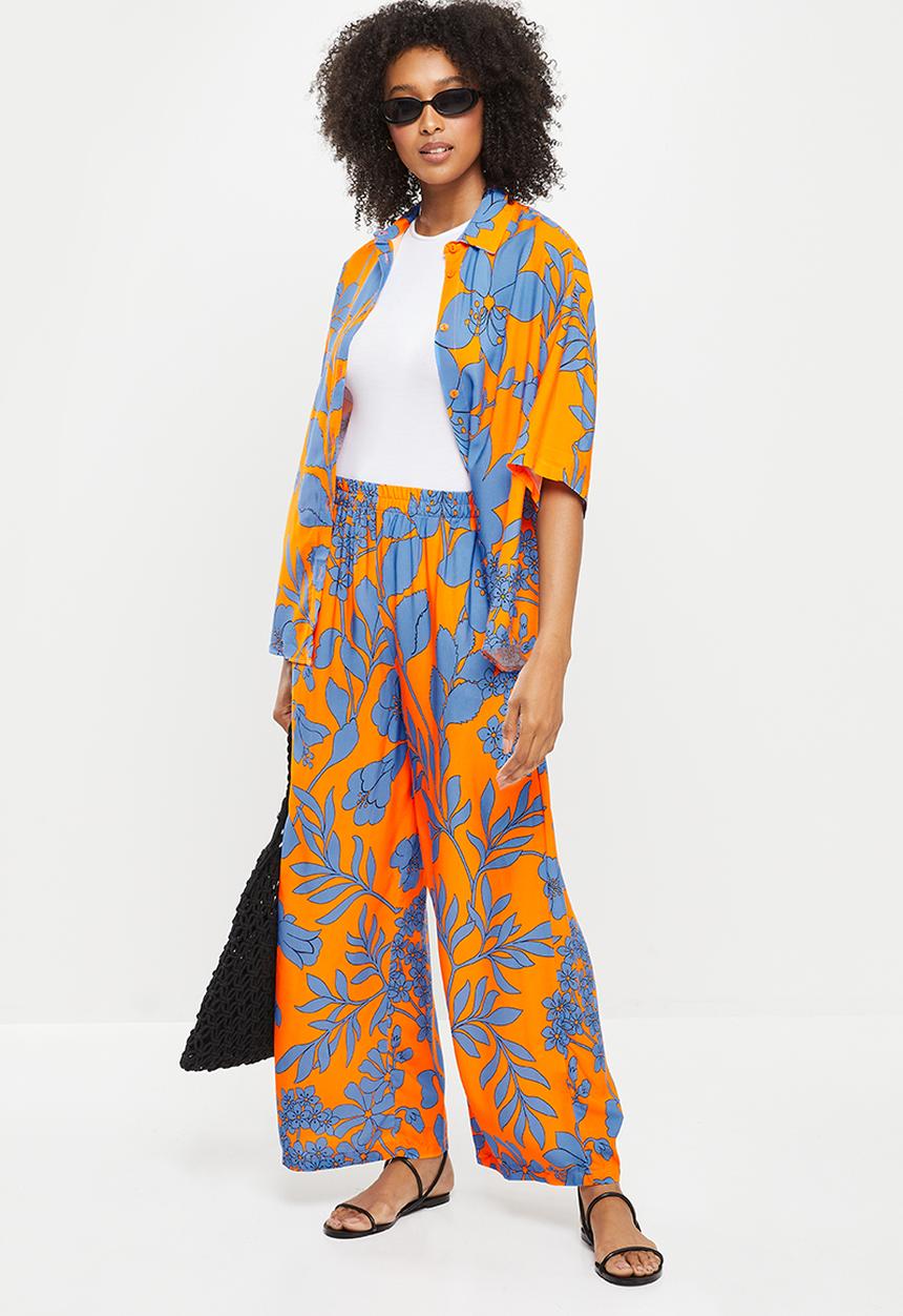 Me&B - Cropped wide leg printed pants - orange blue floral