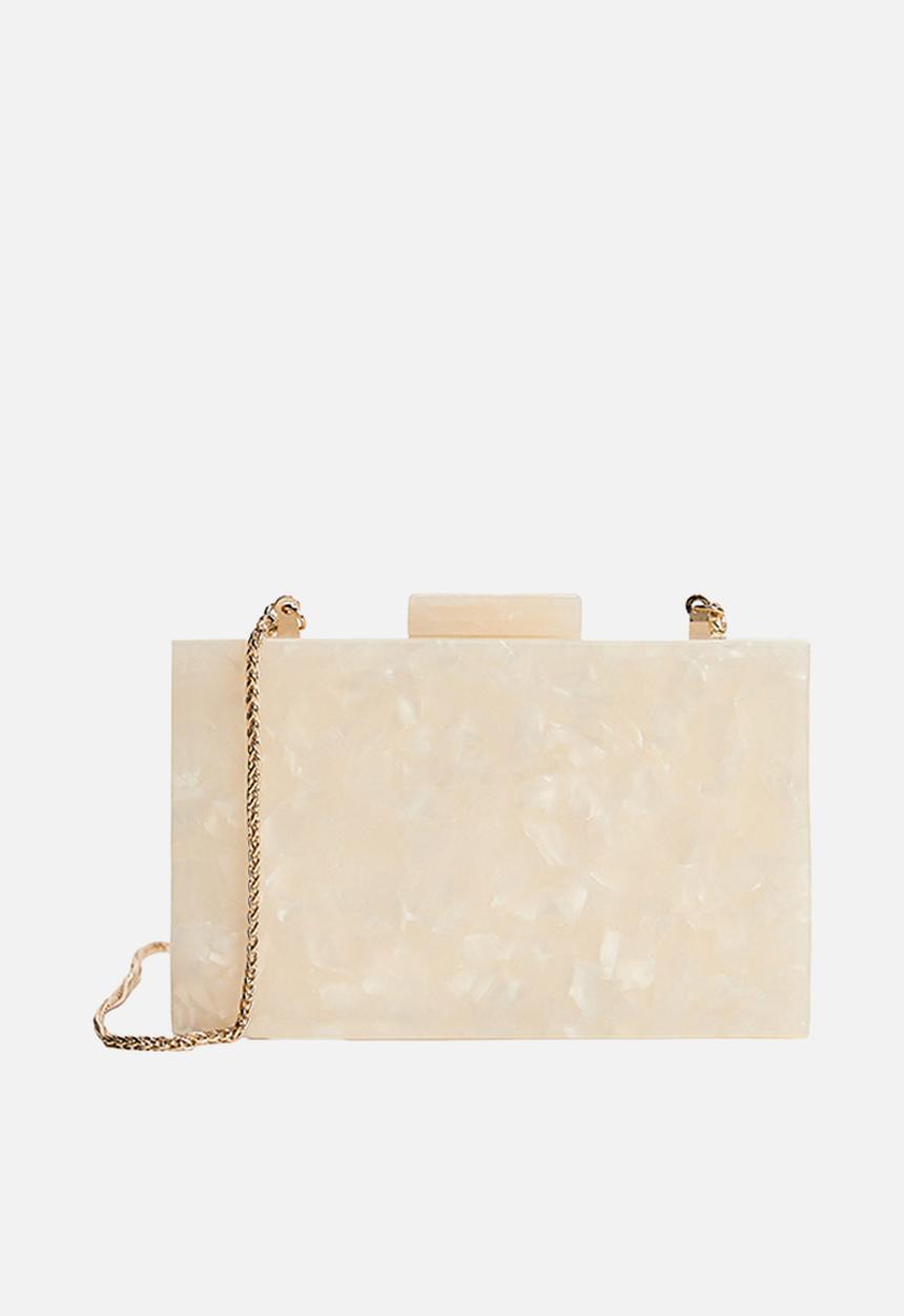 MANGO - Chain clutch bag - ivory white