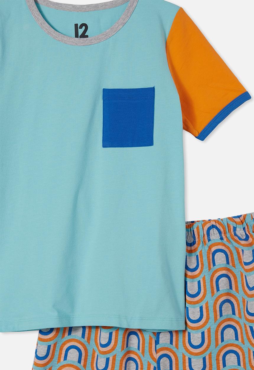 Cotton On - Felipe short sleeve pyjama set - heaven blue & colour block rainbows