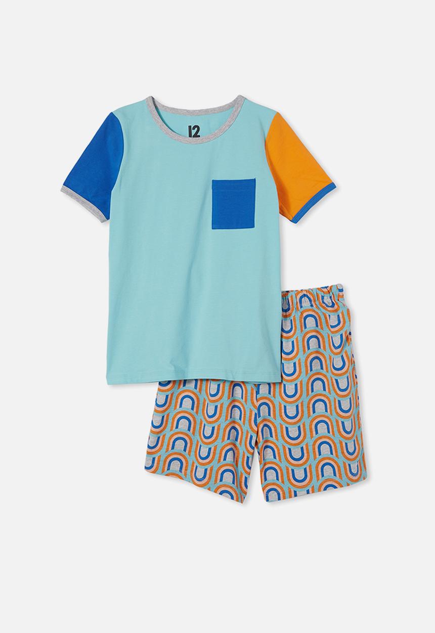 Cotton On - Felipe short sleeve pyjama set - heaven blue & colour block rainbows