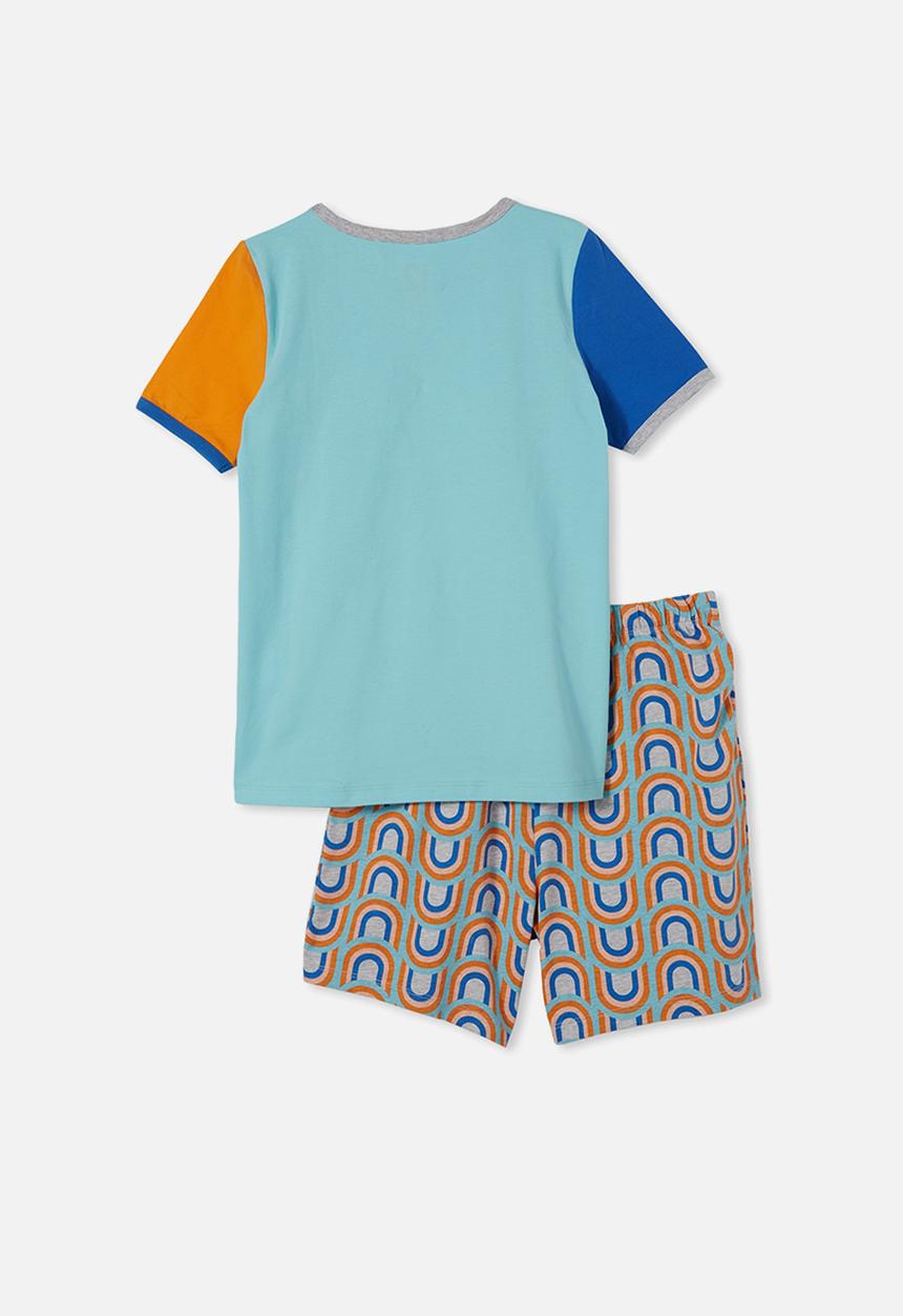 Cotton On - Felipe short sleeve pyjama set - heaven blue & colour block rainbows