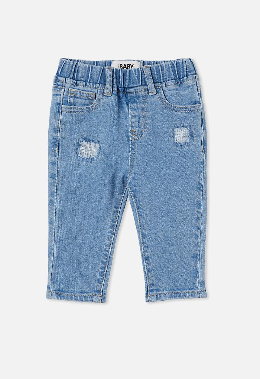 Cotton On - Baby balloon distress denim jean - byron mid blue