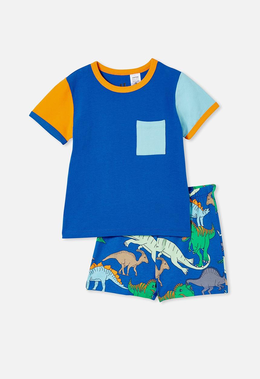 Cotton On - Felix short sleeve pyjama set - blue punch/dino roarrr