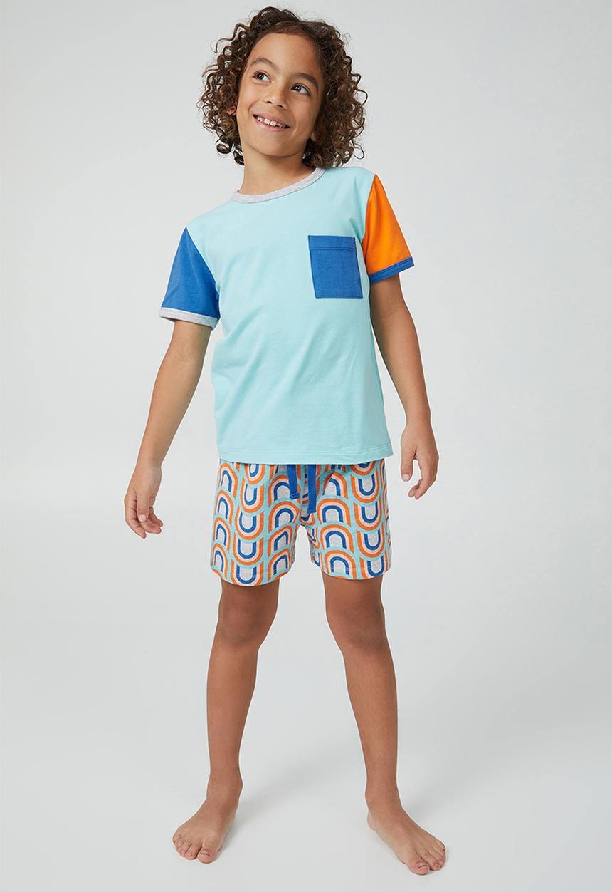 Cotton On - Felix short sleeve pyjama set - heaven blue/colour block rainbows
