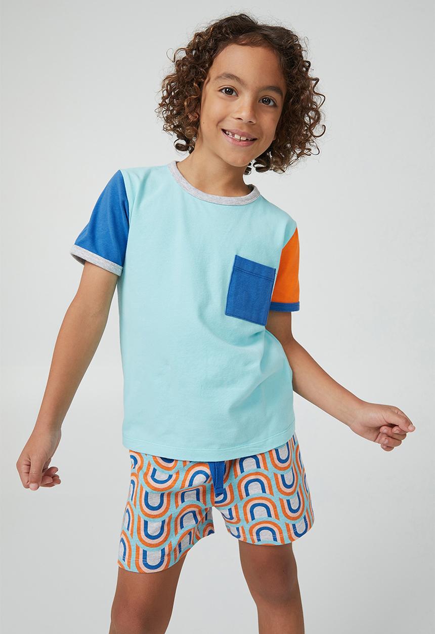 Cotton On - Felix short sleeve pyjama set - heaven blue/colour block rainbows