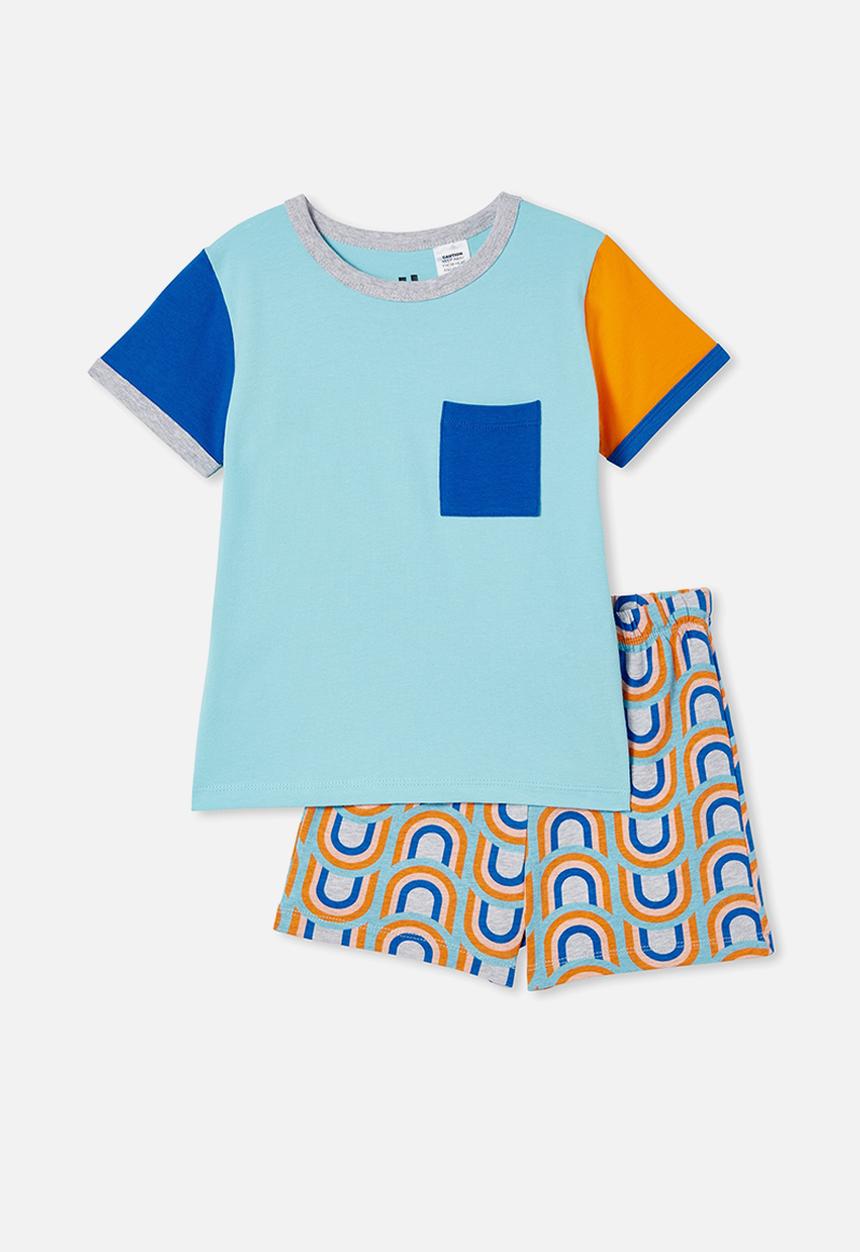 Cotton On - Felix short sleeve pyjama set - heaven blue/colour block rainbows
