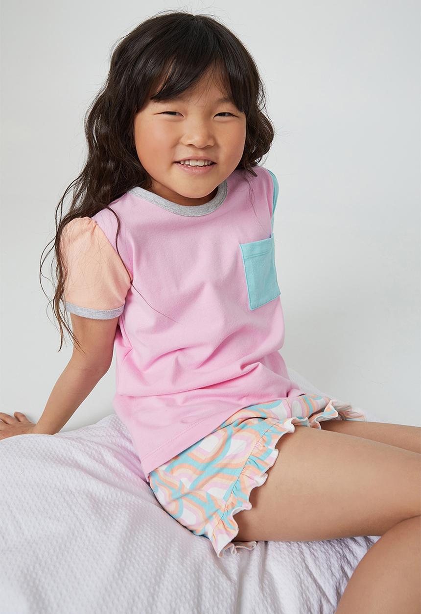 Cotton On - Freya short sleeve pyjama set - cali pink/colour block rainbows
