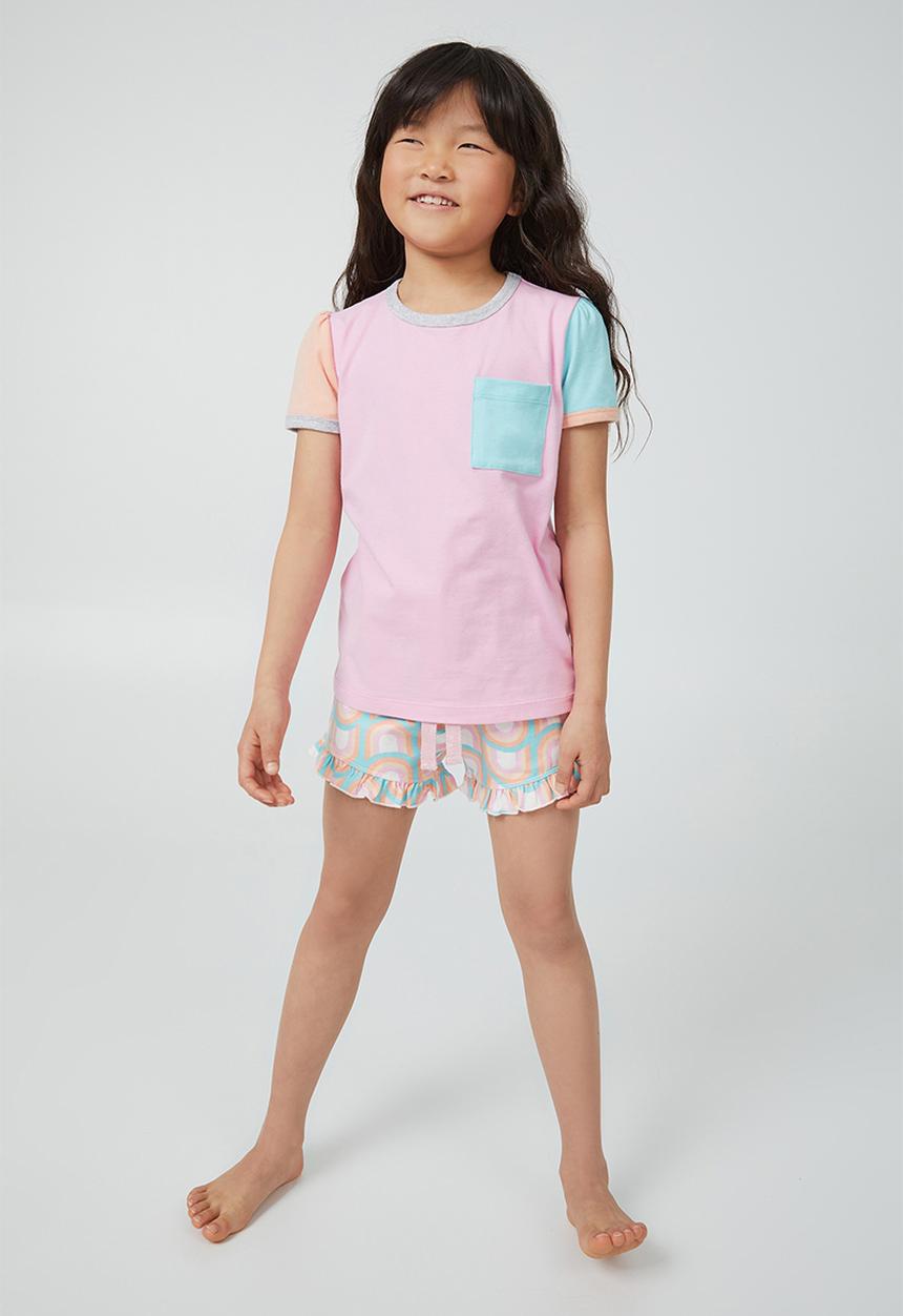 Cotton On - Freya short sleeve pyjama set - cali pink/colour block rainbows