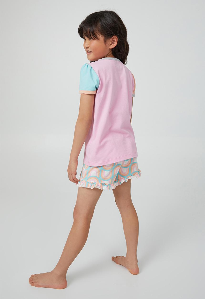 Cotton On - Freya short sleeve pyjama set - cali pink/colour block rainbows