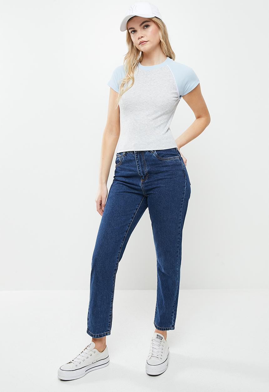 Cotton On - Alana raglan short sleeve tee - light grey marle & seaside blue